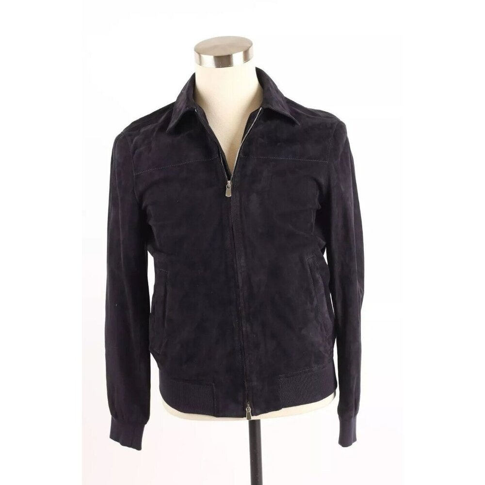 $2,995 Thom Sweeney Leather Bomber Jacket SZ 46/36 Navy NEW